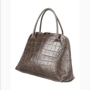 Furla Brown Crocodile Embossed Leather Satchel